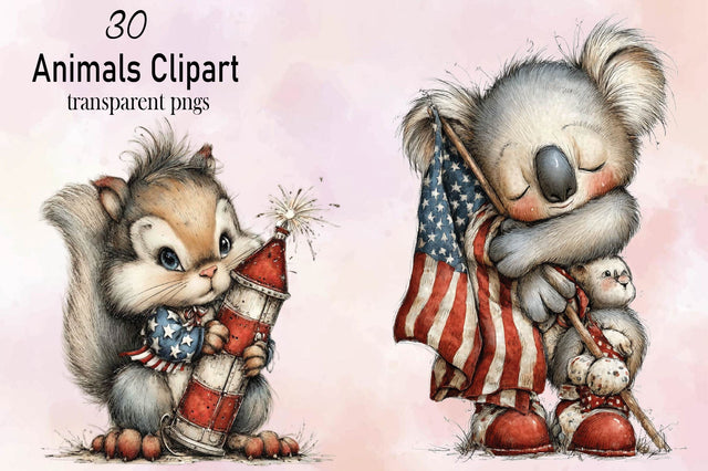 4th of July Animals Clipart Bundle. Sublimation SVGArt 