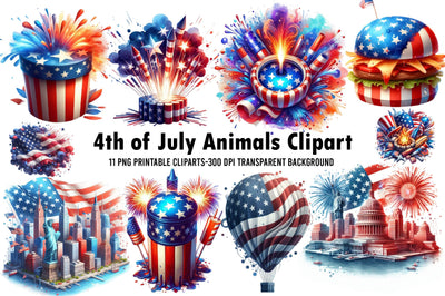 4th of July Animals Clipart Sublimation Rupkotha 