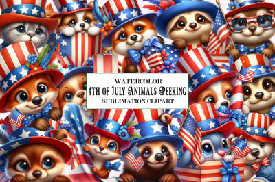 4th of July Animals Peeking Clipart Sublimation SVGista 