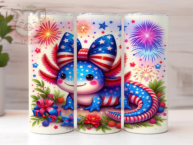 4th of July Axolotl Patriotic Tumbler, Axolotl Tumbler, 20oz Tumbler Wrap, Independence Day Tumbler, Patriotic Tumbler, Axolotl Design Tumbler, American Flag Tumbler Sublimation Lara' s Designs 