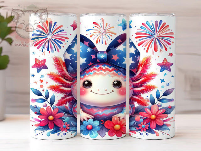 4th of July Axolotl Patriotic Tumbler, Axolotl Tumbler, 20oz Tumbler Wrap, Independence Day Tumbler, Patriotic Tumbler, Axolotl Design Tumbler, American Flag Tumbler Sublimation Lara' s Designs 