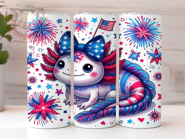 4th of July Axolotl Patriotic Tumbler, Axolotl Tumbler, 20oz Tumbler Wrap, Independence Day Tumbler, Patriotic Tumbler, Axolotl Design Tumbler, American Flag Tumbler Sublimation Lara' s Designs 