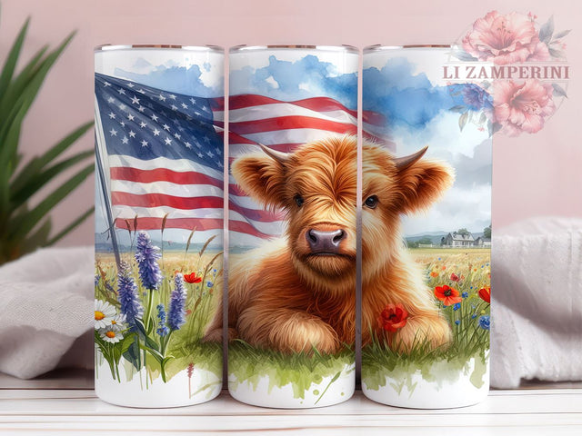 4th of July Baby Highland Cow 20oz Tumbler Wrap PNG, Highland Cow Tumbler Png, Straight & Tapered Tumbler Wrap, Instant Digital Download Sublimation Li Zamperini 