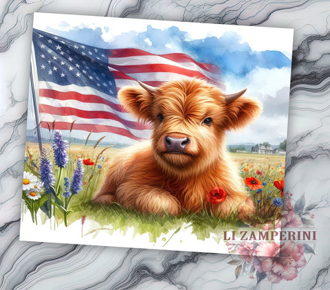 4th of July Baby Highland Cow 20oz Tumbler Wrap PNG, Highland Cow Tumbler Png, Straight & Tapered Tumbler Wrap, Instant Digital Download Sublimation Li Zamperini 