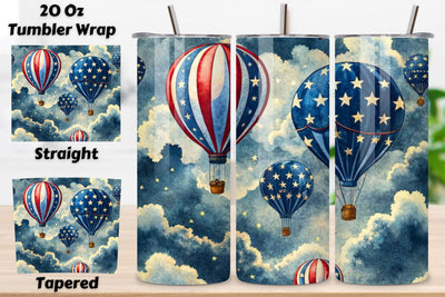 4th Of July Balloon Seamless Tumbler Wrap - 3D Patriotic Floating Decor, 20oz Skinny Sublimation Design, American Flag Floral Art, Independence Day Tumbler Wrap, Fourth of July Floral Gift, USA Patriotic Flower Wrap Sublimation FloridPrintables 