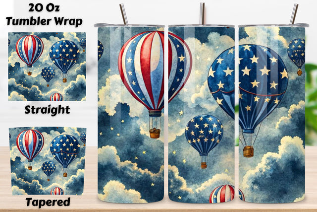 4th Of July Balloon Seamless Tumbler Wrap - 3D Patriotic Floating Decor, 20oz Skinny Sublimation Design, American Flag Floral Art, Independence Day Tumbler Wrap, Fourth of July Floral Gift, USA Patriotic Flower Wrap Sublimation FloridPrintables 