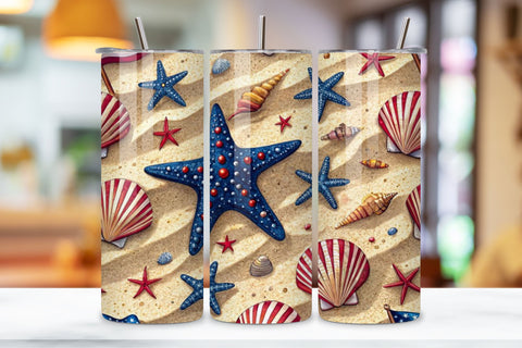 4th Of July Beach Party Seamless Tumbler Wrap - 3D Sand & Firework Celebration, 20oz Skinny Sublimation Design, American Flag Floral Art, Independence Day Tumbler Wrap, Fourth of July Floral Gift, USA Patriotic Flower Wrap Sublimation FloridPrintables 