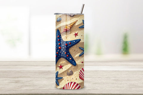4th Of July Beach Party Seamless Tumbler Wrap - 3D Sand & Firework Celebration, 20oz Skinny Sublimation Design, American Flag Floral Art, Independence Day Tumbler Wrap, Fourth of July Floral Gift, USA Patriotic Flower Wrap Sublimation FloridPrintables 