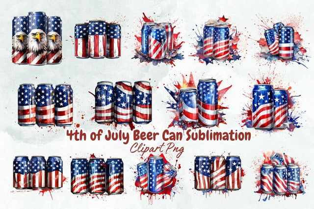 4th of July Beer Can Sublimation Clipart Bundle Sublimation Designangry 