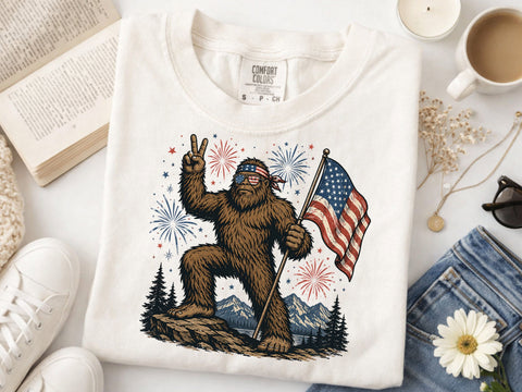 4th of July Bigfoot PNG, Patriotic Bigfoot USA Flag SVG DesignDestine 