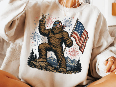 4th of July Bigfoot PNG, Patriotic Bigfoot USA Flag SVG DesignDestine 