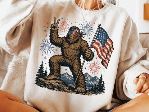 4th of July Bigfoot PNG, Patriotic Bigfoot USA Flag SVG DesignDestine 
