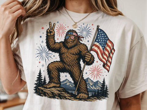 4th of July Bigfoot PNG, Patriotic Bigfoot USA Flag SVG DesignDestine 