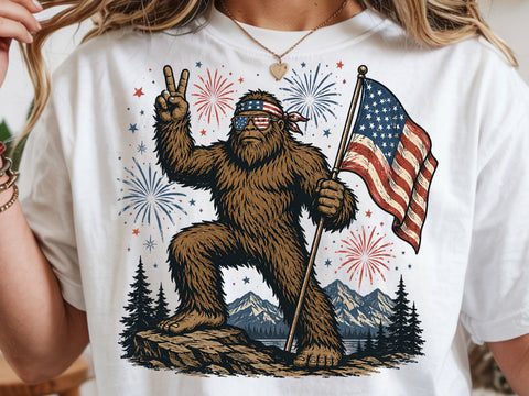 4th of July Bigfoot PNG, Patriotic Bigfoot USA Flag SVG DesignDestine 