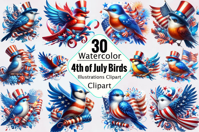 4th of July Birds Clipart Bundle Sublimation SVGArt 
