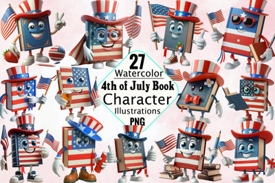 4th of July Book Character Clipart Bundle Sublimation SVGArt 