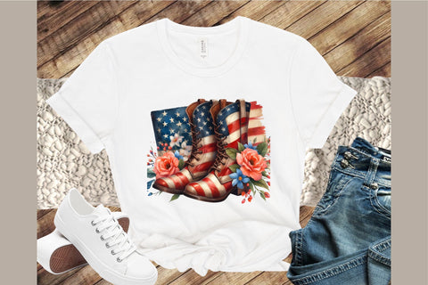 4th of July Boots Flowers Clipart Sublimation designartist 