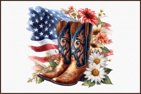 4th of July Boots Flowers Clipart Sublimation designartist 