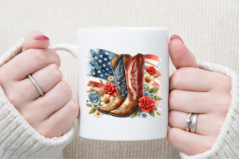 4th of July Boots Flowers Clipart Sublimation designartist 