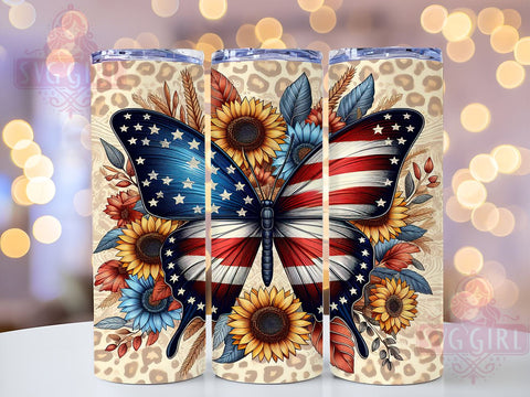 4th Of July Butterfly 20oz Tumbler Wrap Sublimation Design, Straight Tapered Tumbler Wrap, 4th Of July Tumbler Png, Instant Digital Download Sublimation SvggirlplusArt 
