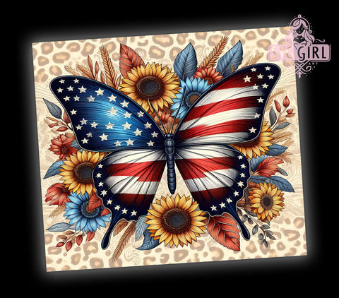 4th Of July Butterfly 20oz Tumbler Wrap Sublimation Design, Straight Tapered Tumbler Wrap, 4th Of July Tumbler Png, Instant Digital Download Sublimation SvggirlplusArt 