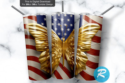 4th of July Butterfly 3D 20 Oz Tumbler Sublimation Regulrcrative 