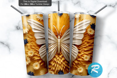 4th of July Butterfly 3D 20 Oz Tumbler Sublimation Regulrcrative 
