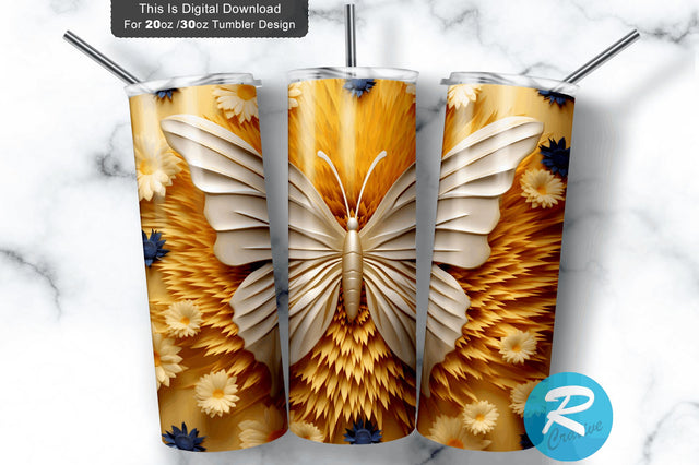 4th of July Butterfly 3D 20 Oz Tumbler Sublimation Regulrcrative 