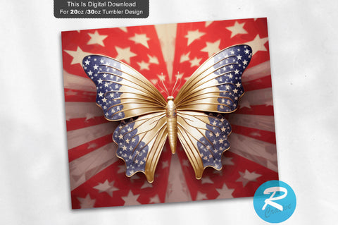 4th of July Butterfly 3D 20 Oz Tumbler Sublimation Regulrcrative 