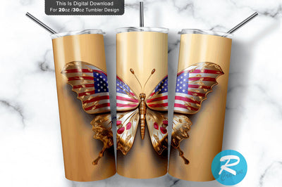 4th of July Butterfly 3D 20 Oz Tumbler Sublimation Regulrcrative 