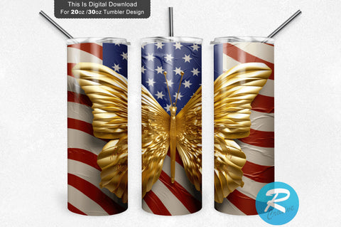 4th of July Butterfly 3D 20 Oz Tumbler Sublimation Regulrcrative 