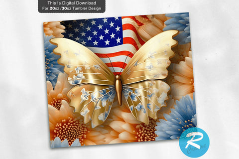 4th of July Butterfly 3D 20 Oz Tumbler Sublimation Regulrcrative 