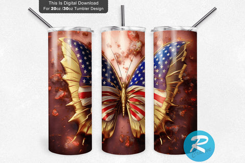 4th of July Butterfly 3D 20 Oz Tumbler Sublimation Regulrcrative 