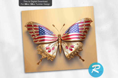 4th of July Butterfly 3D 20 Oz Tumbler Sublimation Regulrcrative 