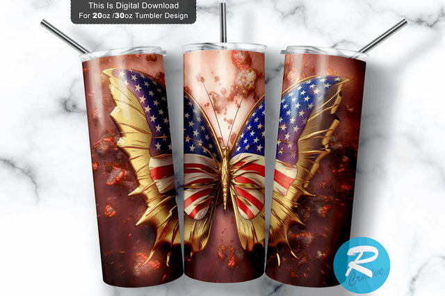 4th of July Butterfly 3D 20 Oz Tumbler Sublimation Regulrcrative 