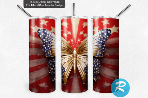 4th of July Butterfly 3D 20 Oz Tumbler Sublimation Regulrcrative 