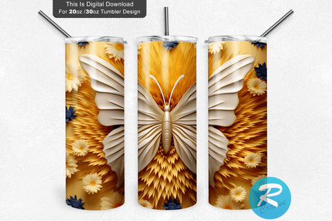 4th of July Butterfly 3D 20 Oz Tumbler Sublimation Regulrcrative 
