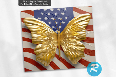 4th of July Butterfly 3D 20 Oz Tumbler Sublimation Regulrcrative 