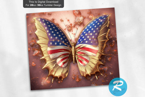 4th of July Butterfly 3D 20 Oz Tumbler Sublimation Regulrcrative 