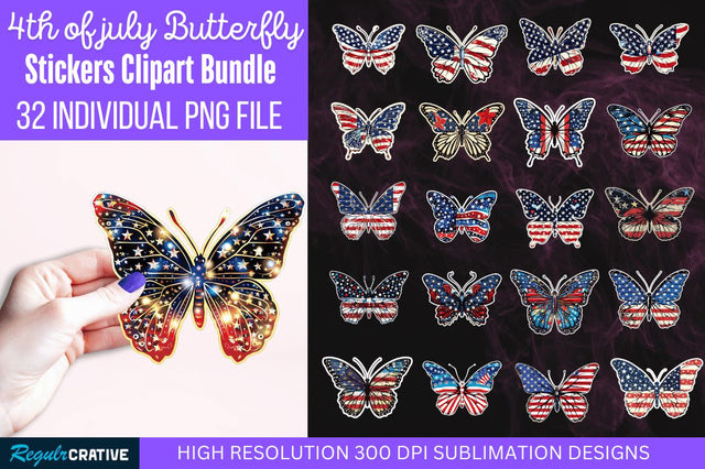 4th of july butterfly stickers Bundle Sublimation Regulrcrative 