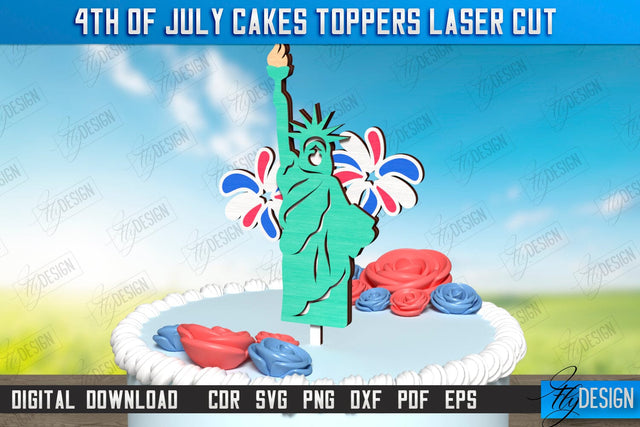 4th of July Cake Topper Laser Cut | Patriotic Sign | Independence Day Design | CNC File SVG Fly Design 