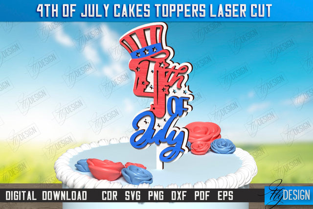 4th of July Cake Topper Laser Cut | Patriotic Sign | Independence Day Design | CNC File SVG Fly Design 