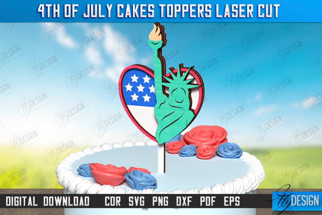 4th of July Cake Topper Laser Cut | Patriotic Sign | Independence Day Design | CNC File SVG Fly Design 