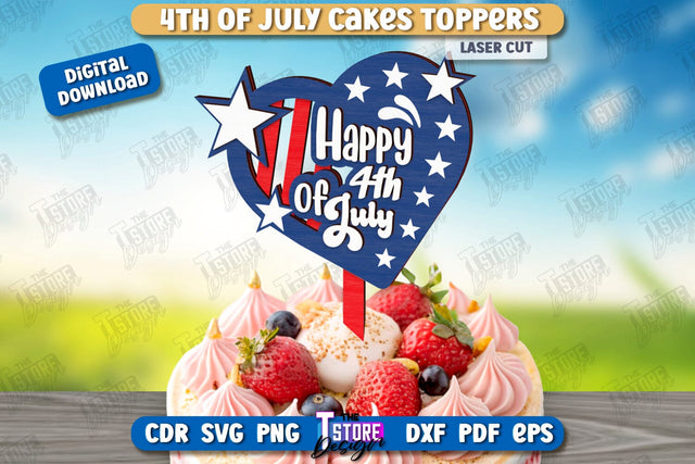 4th of July Cake Topper Laser Cut | Patriotic Sign | Independence Day Design | CNC File SVG The T Store Design 