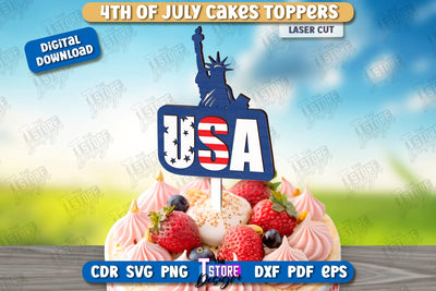 4th of July Cake Topper Laser Cut | Patriotic Sign | Independence Day Design | CNC File SVG The T Store Design 
