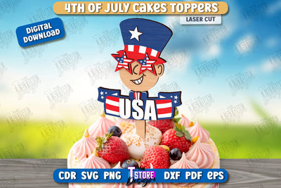 4th of July Cake Topper Laser Cut | Patriotic Sign | Independence Day Design | CNC File SVG The T Store Design 
