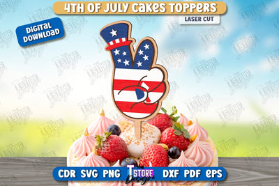 4th of July Cake Topper Laser Cut | Patriotic Sign | Independence Day Design | CNC File SVG The T Store Design 