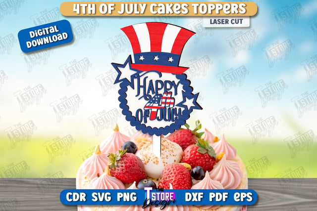 4th of July Cake Topper Laser Cut | Patriotic Sign | Independence Day Design | CNC File SVG The T Store Design 