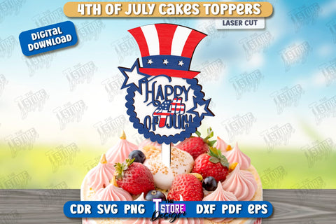 4th of July Cake Toppers Laser Cut Bundle | Patriotic Sign | Independence Day Design | CNC Files SVG The T Store Design 