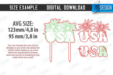 4th of July Cake Toppers Laser Cut Bundle | Patriotic Signs | Independence Day Design | CNC Files SVG Fly Design 